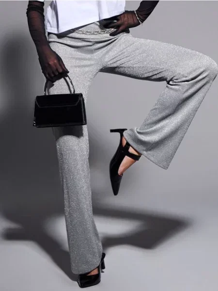 Штани wide leg срібний