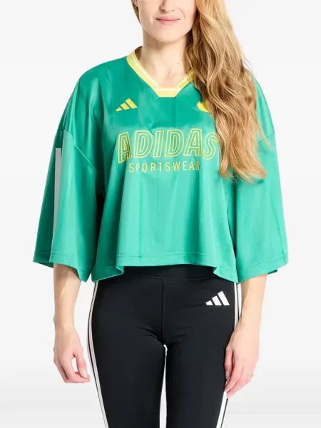 Geacă Adidas alergare din jerseu verde