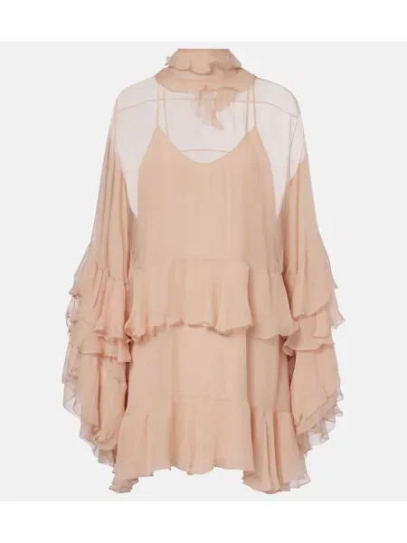 Rochie Chloé de mătase cu volane roz