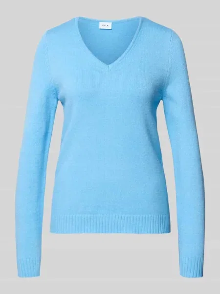 Bluzka z długim rękawem o kroju regular fit z z efektem dzianiny model ‘Viril’ Vila niebieska