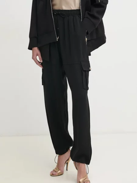 Hlače Liu Jo za žene ravni kroj visoki struk crna