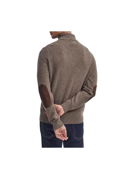 Sweter Barbour zamszowy z naszywkami brązowy