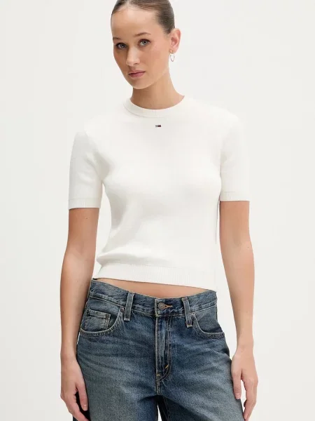 Tommy Jeans pulover cu mânecă scurtă pentru femei din bej