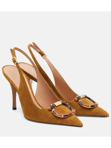 Pantofi cu toc Ferragamo din piele de căprioară slingback maro
