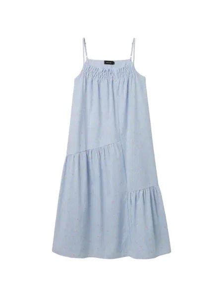 Warstwowa sukienka midi Tout A Coup w paski garniturowa niebieska