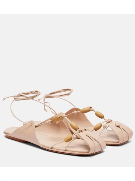 Kožené sandály Farm Rio s korálky růžové