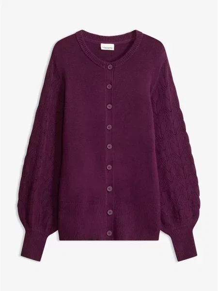 Sweter rozpinany ażurowy fioletowy