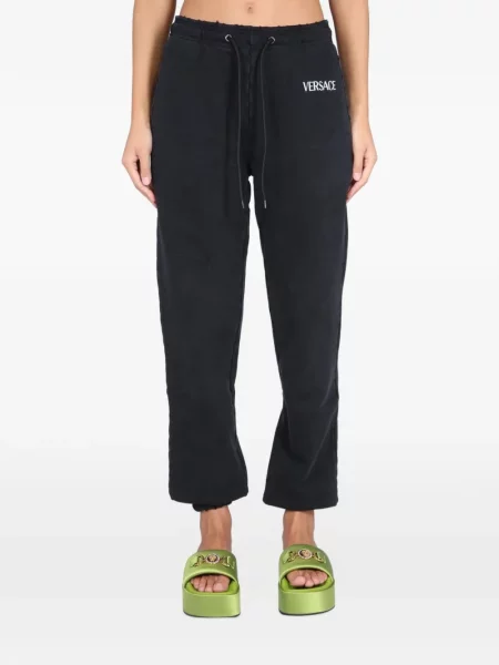 Pantaloni Versace alergare cu autograf negru
