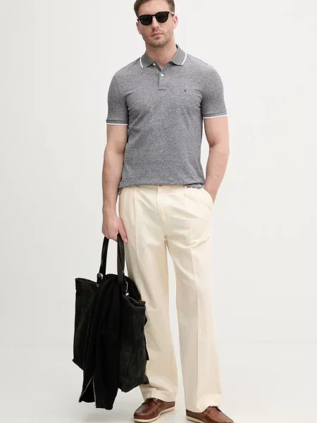 Tommy Hilfiger polo majica z dodatkom lanu črna