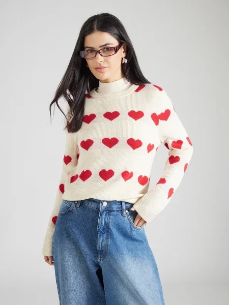 ONLY Pulover ONLELYNA kremna / temno rdeča