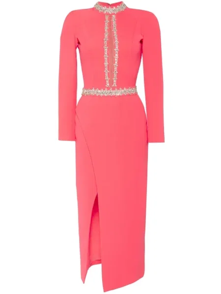 Sukienka midi Saiid Kobeisy z kryształkami do kolan garniturowa różowa