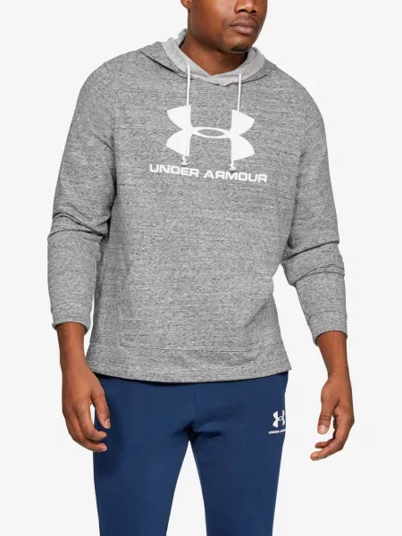 Hanorac cu glugă Under Armour din material terry cu autograf gri