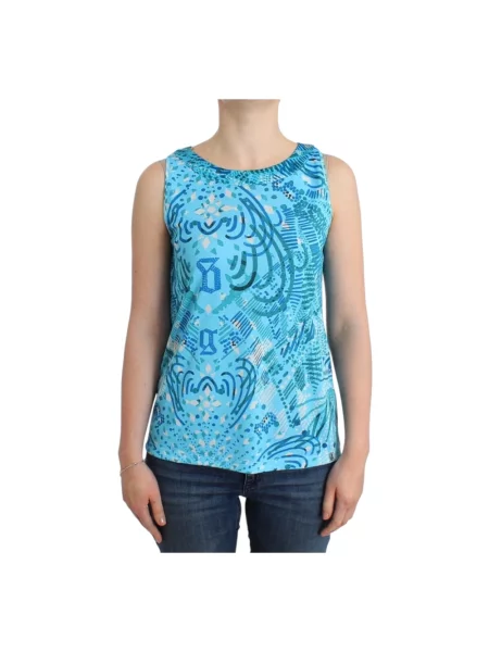 Jedwabny top John Galliano elegancki niebieski