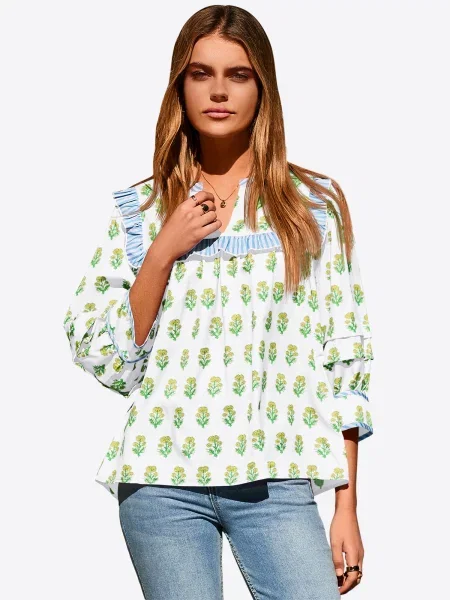 Imily Bluza pastelno modra / zelena / svetlo zelena bela