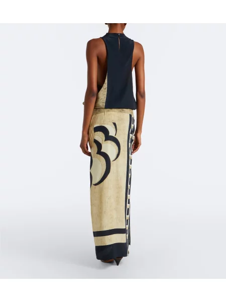 Rochie maxi Sir de mătase cu imagine bej