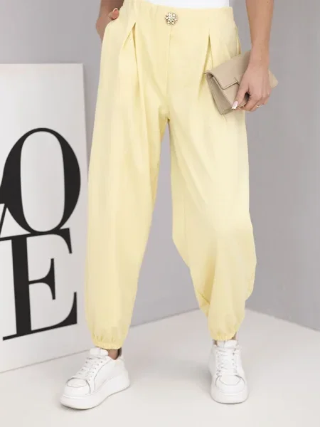 Pantaloni Kesi Włoski cu talie înaltă alb