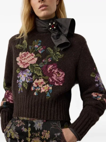 Kašmyro gėlėtas megztinis Ralph Lauren Collection ruda