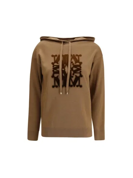 Bluza z kapturem Max Mara wełniana z kapturem brązowa