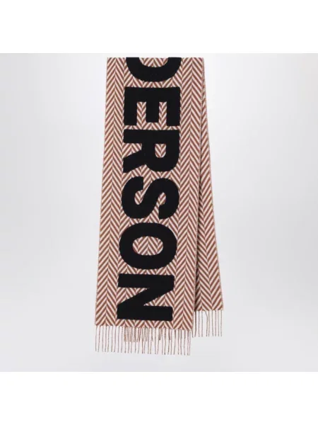 Szal Jw Anderson wełniana w jodełkę z logo brązowa