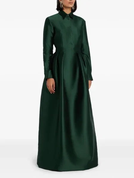 Rochie tip cămașă Greta Constantine plisată de costum verde