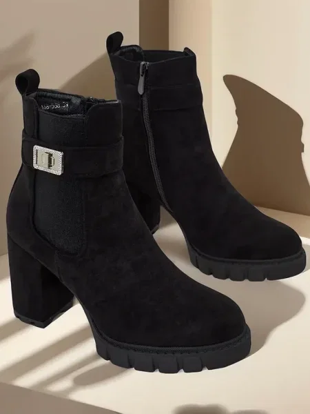 Cropp cizme scurte Resti cu toc bloc negru