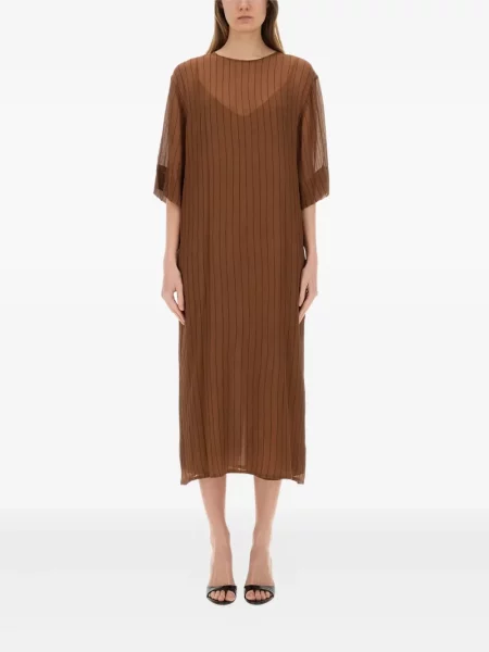 Rochie midi Alysi cu dungi până la genunchi de costum maro