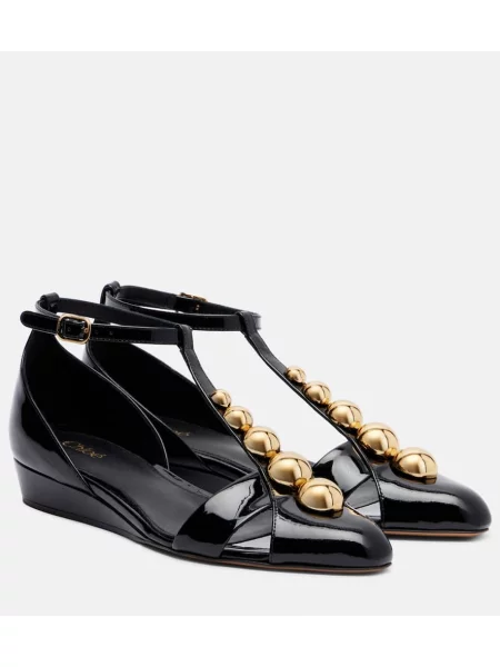 Sandale Chloé din piele de lac negru