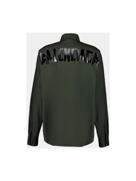 Lniana koszula Balenciaga z logo zielona