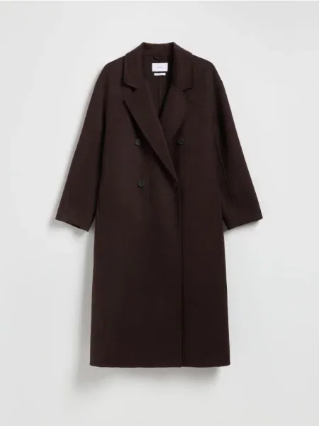 Reserved Palton clasic cu adaos de lână handmade maro-închis maro