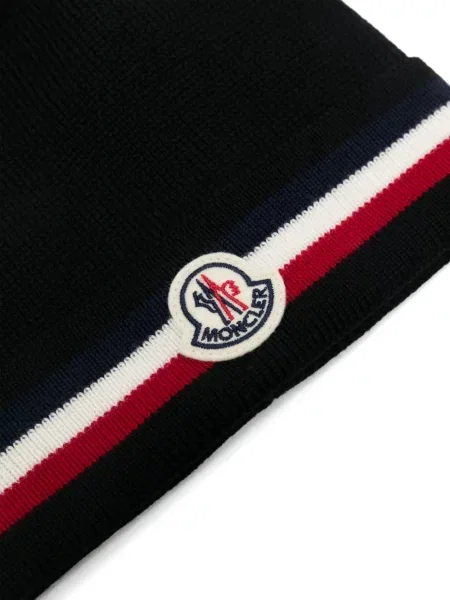 Vilnonis dryžuotas kepurė Moncler juoda