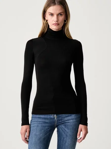 Tricou cu mânecă lungă Elisabetta Franchi din lyocell negru