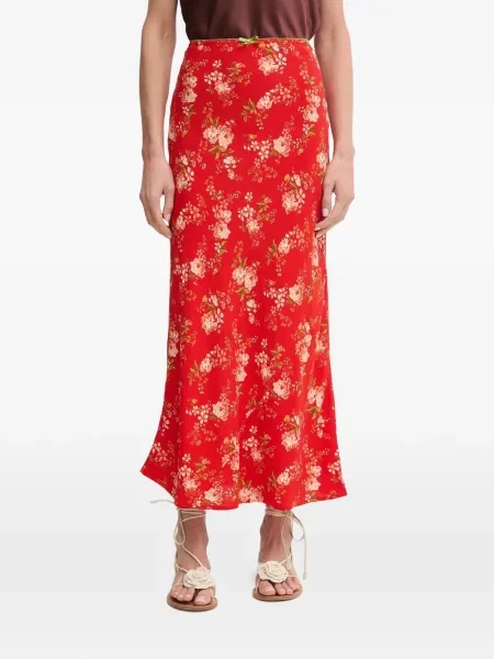 Fusta maxi Never Fully Dressed cu model floral lungă roșu