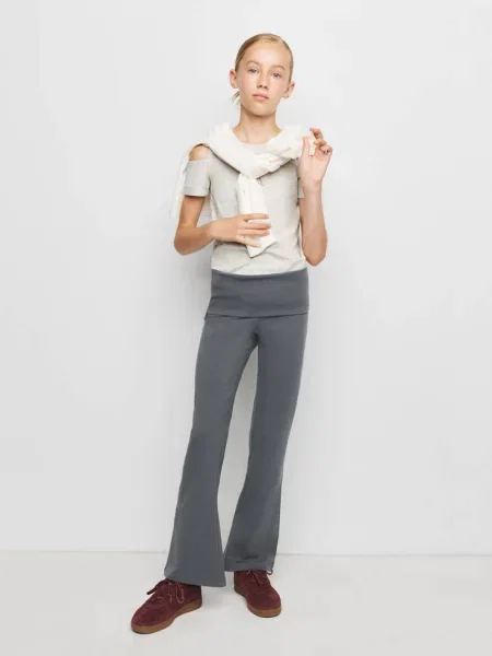 Legginsy z wywijanym pasem antracytowy Dzieci 11 MANGO KIDS