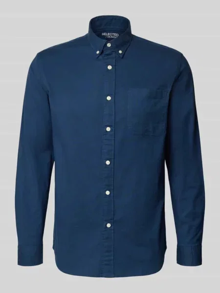 Koszula casualowa o kroju regular fit z mieszanki bawełny model ‘REGRICK’ Selected Homme granatowa