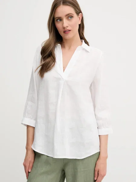 OUI bluză din in neted alb