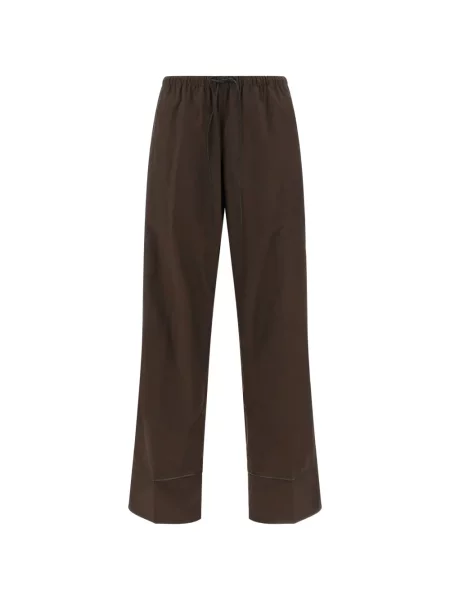 Pantaloni Yves Salomon din piele cu inserții din piele maro