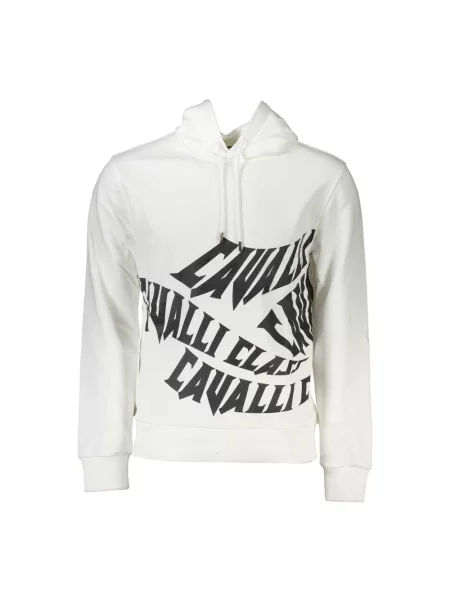 Bluza z kapturem Cavalli Class z kapturem z nadrukiem biała