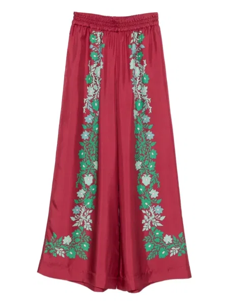 Pantaloni La Doublej cu model floral cu imagine roșu