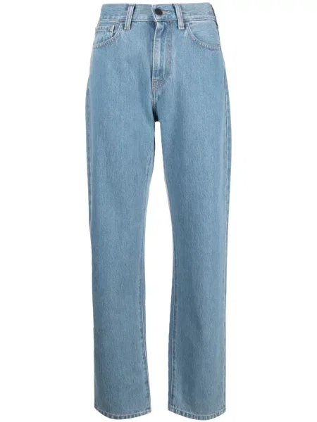 Blugi drepți Carhartt Wip cu talie înaltă albastru