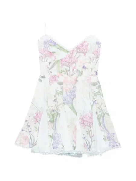 Костюм мини рокля Charo Ruiz Ibiza на цветя с дантела синьо