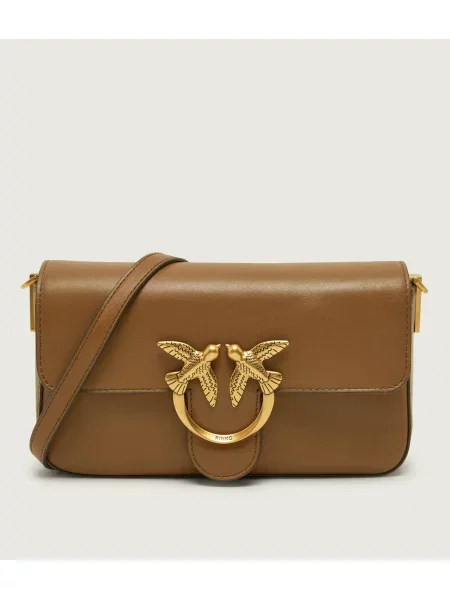 Pinko De piele geantă poștaș Love One Slouchy Mini maro