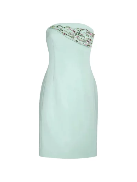 Haftowana mała sukienka mini Genny garniturowa zielona