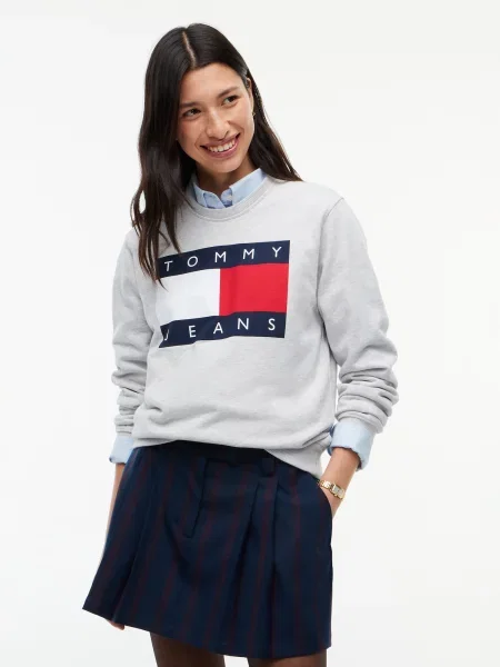 Tommy Jeans Mikina námornícka modrá / sivá melírovaná / čerešňová biela
