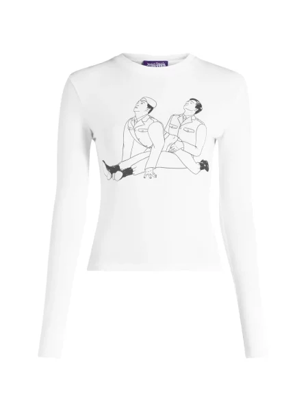 Lung top Jean Paul Gaultier din jerseu alb