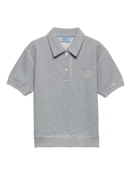 Haftowane dzianinowe polo Prada prążkowane szare