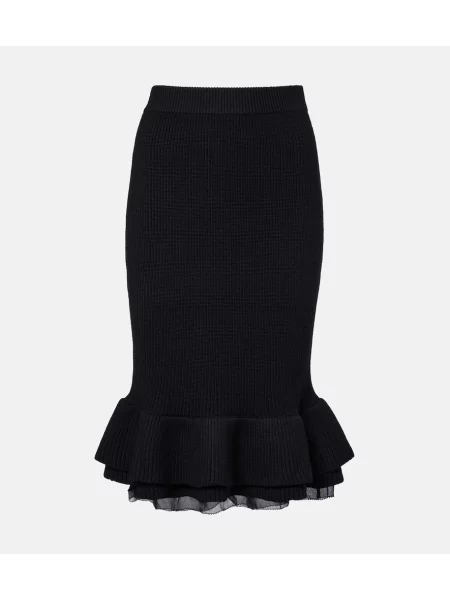 Cu peplum fustă midi Nina Ricci de lână până la genunchi negru