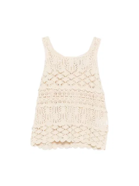 Dzianinowy top Semicouture bez rękawów ażurowy biały