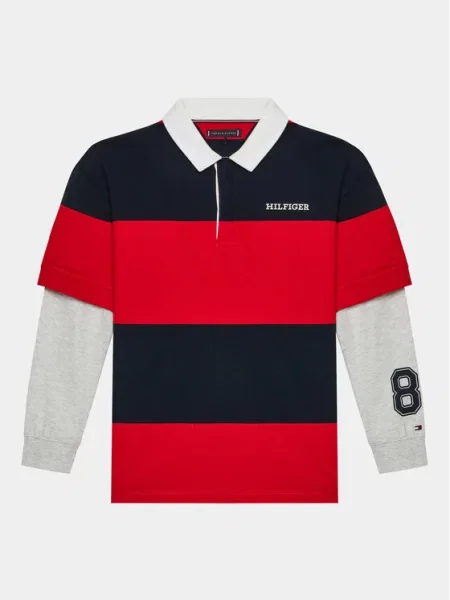 Tommy Hilfiger Μπλούζα Rugby Stripe Polo L/S κόκκινο