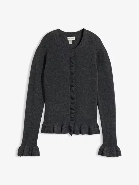 Sweter rozpinany ażurowy szary