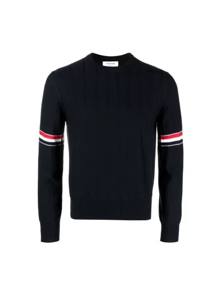 Sweter Thom Browne wełniany w paski z paskiem niebieski